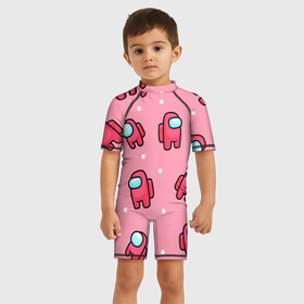 Детский купальный костюм 3D с принтом Among Us   Розовый цвет в Белгороде, Полиэстер 85%, Спандекс 15% | застежка на молнии на спине | among us | girl | pink | амонг | девочка | детский | игра | мультяшный | паттерн | розовый | узор | эмонг ас