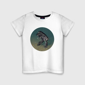 Детская футболка хлопок с принтом Рыбка в Белгороде, 100% хлопок | круглый вырез горловины, полуприлегающий силуэт, длина до линии бедер | белый | море | песок | плавники | полосатый | пузырьки | рыба | рыбка | черный