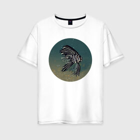 Женская футболка хлопок Oversize с принтом Рыбка в Белгороде, 100% хлопок | свободный крой, круглый ворот, спущенный рукав, длина до линии бедер
 | белый | море | песок | плавники | полосатый | пузырьки | рыба | рыбка | черный