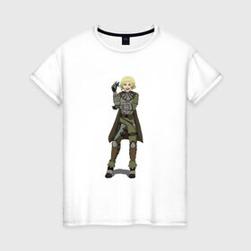 Женская футболка хлопок с принтом Наемница в Белгороде, 100% хлопок | прямой крой, круглый вырез горловины, длина до линии бедер, слегка спущенное плечо | блондинка | воин | доспехи | наемница | язвительность