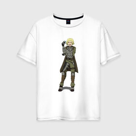 Женская футболка хлопок Oversize с принтом Наемница в Белгороде, 100% хлопок | свободный крой, круглый ворот, спущенный рукав, длина до линии бедер
 | блондинка | воин | доспехи | наемница | язвительность