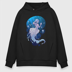 Мужское худи Oversize хлопок с принтом Jellyfish mermaid в Белгороде, френч-терри — 70% хлопок, 30% полиэстер. Мягкий теплый начес внутри —100% хлопок | боковые карманы, эластичные манжеты и нижняя кромка, капюшон на магнитной кнопке | Тематика изображения на принте: jellyfish | mermaid | sea | медузы | морское | подводный мир | русалка