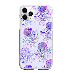 Чехол для iPhone 11 Pro матовый с принтом Узор Медуза в Белгороде, Силикон |  | Тематика изображения на принте: завитушки | медуза | море | морской | паттерн | розовый | узор | фиолетовый