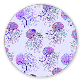 Коврик для мышки круглый с принтом Узор Медуза в Белгороде, резина и полиэстер | круглая форма, изображение наносится на всю лицевую часть | Тематика изображения на принте: завитушки | медуза | море | морской | паттерн | розовый | узор | фиолетовый