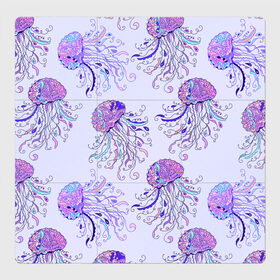 Магнитный плакат 3Х3 с принтом Узор Медуза в Белгороде, Полимерный материал с магнитным слоем | 9 деталей размером 9*9 см | Тематика изображения на принте: завитушки | медуза | море | морской | паттерн | розовый | узор | фиолетовый