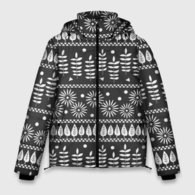 Мужская зимняя куртка 3D с принтом Этнические узоры в Белгороде, верх — 100% полиэстер; подкладка — 100% полиэстер; утеплитель — 100% полиэстер | длина ниже бедра, свободный силуэт Оверсайз. Есть воротник-стойка, отстегивающийся капюшон и ветрозащитная планка. 

Боковые карманы с листочкой на кнопках и внутренний карман на молнии. | народный | паттерн | растения | узор | цветы | черно белый | этнический