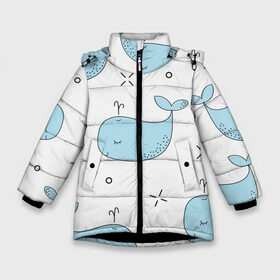 Зимняя куртка для девочек 3D с принтом Маленькие киты в Белгороде, ткань верха — 100% полиэстер; подклад — 100% полиэстер, утеплитель — 100% полиэстер. | длина ниже бедра, удлиненная спинка, воротник стойка и отстегивающийся капюшон. Есть боковые карманы с листочкой на кнопках, утяжки по низу изделия и внутренний карман на молнии. 

Предусмотрены светоотражающий принт на спинке, радужный светоотражающий элемент на пуллере молнии и на резинке для утяжки. | детский | кит | маленький | море | морской | прикольный | рисунок | рыбы | скетч