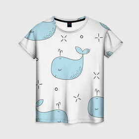 Женская футболка 3D с принтом Маленькие киты в Белгороде, 100% полиэфир ( синтетическое хлопкоподобное полотно) | прямой крой, круглый вырез горловины, длина до линии бедер | детский | кит | маленький | море | морской | прикольный | рисунок | рыбы | скетч