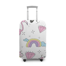 Чехол для чемодана 3D с принтом Кавайный розовый узор в Белгороде, 86% полиэфир, 14% спандекс | двустороннее нанесение принта, прорези для ручек и колес | бриллиант | детский | кавайный | капкейк | панда | паттерн | радуга | розовый | узор | фламинго