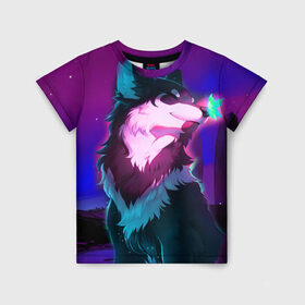 Детская футболка 3D с принтом Сказочный волк в Белгороде, 100% гипоаллергенный полиэфир | прямой крой, круглый вырез горловины, длина до линии бедер, чуть спущенное плечо, ткань немного тянется | wolf | бабочка | волк | волки | волшебный волк | животные | звери | магический волк