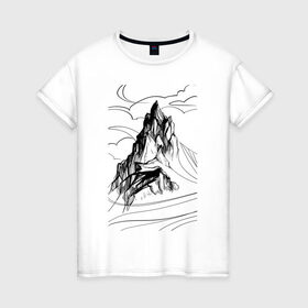Женская футболка хлопок с принтом Одинокая гора в Белгороде, 100% хлопок | прямой крой, круглый вырез горловины, длина до линии бедер, слегка спущенное плечо | mountain | вершина | горы | скалы