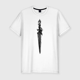 Мужская футболка хлопок Slim с принтом Демонический меч в Белгороде, 92% хлопок, 8% лайкра | приталенный силуэт, круглый вырез ворота, длина до линии бедра, короткий рукав | Тематика изображения на принте: демон | змея | меч | череп