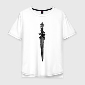 Мужская футболка хлопок Oversize с принтом Демонический меч в Белгороде, 100% хлопок | свободный крой, круглый ворот, “спинка” длиннее передней части | Тематика изображения на принте: демон | змея | меч | череп
