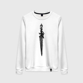 Женский свитшот хлопок с принтом Демонический меч в Белгороде, 100% хлопок | прямой крой, круглый вырез, на манжетах и по низу широкая трикотажная резинка  | демон | змея | меч | череп