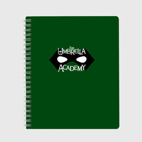 Тетрадь с принтом umbrella academy в Белгороде, 100% бумага | 48 листов, плотность листов — 60 г/м2, плотность картонной обложки — 250 г/м2. Листы скреплены сбоку удобной пружинной спиралью. Уголки страниц и обложки скругленные. Цвет линий — светло-серый
 | academy | umbrella | umbrella academy | адам годли | академия | академия амбрелла | амбрелла | дэвид кастанеда | колм фиори | кэмерон бриттон | мэри джей блайдж
джон магаро | роберт шиэн | том хоппер | эллиот пейдж