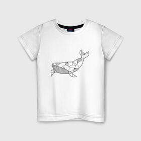 Детская футболка хлопок с принтом Графический кит в Белгороде, 100% хлопок | круглый вырез горловины, полуприлегающий силуэт, длина до линии бедер | графика | кит | линии | морской | рисунок | узор