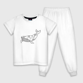 Детская пижама хлопок с принтом Графический кит в Белгороде, 100% хлопок |  брюки и футболка прямого кроя, без карманов, на брюках мягкая резинка на поясе и по низу штанин
 | Тематика изображения на принте: графика | кит | линии | морской | рисунок | узор