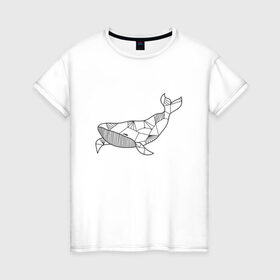 Женская футболка хлопок с принтом Графический кит в Белгороде, 100% хлопок | прямой крой, круглый вырез горловины, длина до линии бедер, слегка спущенное плечо | Тематика изображения на принте: графика | кит | линии | морской | рисунок | узор