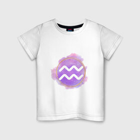 Детская футболка хлопок с принтом Водолей - Космос в Белгороде, 100% хлопок | круглый вырез горловины, полуприлегающий силуэт, длина до линии бедер | водолей | восточный | знак | знак зодиака | зодиак | космос | небо | подарок | фиолетовый