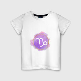 Детская футболка хлопок с принтом Козерог - космос в Белгороде, 100% хлопок | круглый вырез горловины, полуприлегающий силуэт, длина до линии бедер | восточный | знак | знак зодиака | зодиак | козерог | космос | небо | подарок | фиолетовый