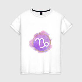 Женская футболка хлопок с принтом Козерог - космос в Белгороде, 100% хлопок | прямой крой, круглый вырез горловины, длина до линии бедер, слегка спущенное плечо | восточный | знак | знак зодиака | зодиак | козерог | космос | небо | подарок | фиолетовый
