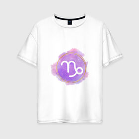 Женская футболка хлопок Oversize с принтом Козерог - космос в Белгороде, 100% хлопок | свободный крой, круглый ворот, спущенный рукав, длина до линии бедер
 | восточный | знак | знак зодиака | зодиак | козерог | космос | небо | подарок | фиолетовый
