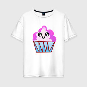 Женская футболка хлопок Oversize с принтом Милый кекс-мороженое в Белгороде, 100% хлопок | свободный крой, круглый ворот, спущенный рукав, длина до линии бедер
 | еда | кекс | пирожное | сладости | сластена.