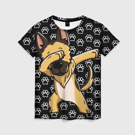 Женская футболка 3D с принтом DAB DOG в Белгороде, 100% полиэфир ( синтетическое хлопкоподобное полотно) | прямой крой, круглый вырез горловины, длина до линии бедер | dab | dog | дог | домашние животные | друг человека | звери | овчарка | пес | песель | собака | собакен