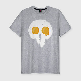 Мужская футболка хлопок Slim с принтом Череп-глазунья в Белгороде, 92% хлопок, 8% лайкра | приталенный силуэт, круглый вырез ворота, длина до линии бедра, короткий рукав | еда | желток | завтрак | яичница | яйцо