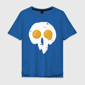 Мужская футболка хлопок Oversize с принтом Череп-глазунья в Белгороде, 100% хлопок | свободный крой, круглый ворот, “спинка” длиннее передней части | еда | желток | завтрак | яичница | яйцо