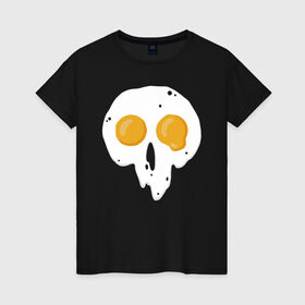 Женская футболка хлопок с принтом Череп-глазунья в Белгороде, 100% хлопок | прямой крой, круглый вырез горловины, длина до линии бедер, слегка спущенное плечо | еда | желток | завтрак | яичница | яйцо