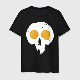Мужская футболка хлопок с принтом Череп-глазунья в Белгороде, 100% хлопок | прямой крой, круглый вырез горловины, длина до линии бедер, слегка спущенное плечо. | Тематика изображения на принте: еда | желток | завтрак | яичница | яйцо
