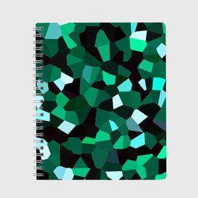 Тетрадь с принтом Имеральд в Белгороде, 100% бумага | 48 листов, плотность листов — 60 г/м2, плотность картонной обложки — 250 г/м2. Листы скреплены сбоку удобной пружинной спиралью. Уголки страниц и обложки скругленные. Цвет линий — светло-серый
 | camouflage | casual style | geometry | green | hexagon | polygonal | stripes | texture | гексагон | геометрические | геометрия | городской | изумруд | камуфляж | кристаллы | милитари | мозаика | объемный | повседневный | полигон