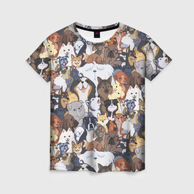 Женская футболка 3D с принтом Dogs в Белгороде, 100% полиэфир ( синтетическое хлопкоподобное полотно) | прямой крой, круглый вырез горловины, длина до линии бедер | cобака | доберман | животное | звери | кинолог | корги | милый | мордочка | овчарка | паттерн | пес | пудель | стикербомбинг | щенок | я люблю собак