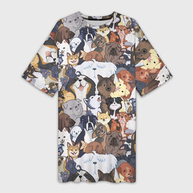 Платье-футболка 3D с принтом Dogs в Белгороде,  |  | cобака | доберман | животное | звери | кинолог | корги | милый | мордочка | овчарка | паттерн | пес | пудель | стикербомбинг | щенок | я люблю собак