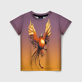 Детская футболка 3D с принтом Феникс и зола в Белгороде, 100% гипоаллергенный полиэфир | прямой крой, круглый вырез горловины, длина до линии бедер, чуть спущенное плечо, ткань немного тянется | fire | flame | зола | огонь | птица | феникс | яйцо