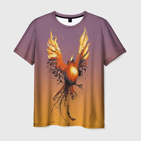 Мужская футболка 3D с принтом Феникс и зола в Белгороде, 100% полиэфир | прямой крой, круглый вырез горловины, длина до линии бедер | fire | flame | зола | огонь | птица | феникс | яйцо