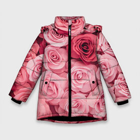 Зимняя куртка для девочек 3D с принтом Розовые Розы в Белгороде, ткань верха — 100% полиэстер; подклад — 100% полиэстер, утеплитель — 100% полиэстер. | длина ниже бедра, удлиненная спинка, воротник стойка и отстегивающийся капюшон. Есть боковые карманы с листочкой на кнопках, утяжки по низу изделия и внутренний карман на молнии. 

Предусмотрены светоотражающий принт на спинке, радужный светоотражающий элемент на пуллере молнии и на резинке для утяжки. | pink | rose | день святого валентина | красивый | любовь | прекрасный | роза | цветок | цветы