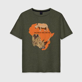 Женская футболка хлопок Oversize с принтом Африканские носороги в Белгороде, 100% хлопок | свободный крой, круглый ворот, спущенный рукав, длина до линии бедер
 | 