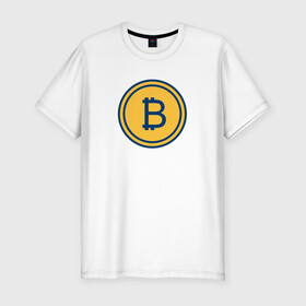Мужская футболка хлопок Slim с принтом BITCOIN в Белгороде, 92% хлопок, 8% лайкра | приталенный силуэт, круглый вырез ворота, длина до линии бедра, короткий рукав | bitcoin | btc | биткоин | валюта | деньги | криптовалюта