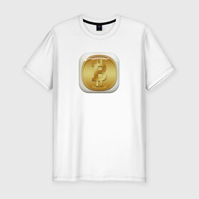 Мужская футболка хлопок Slim с принтом BITCOIN в Белгороде, 92% хлопок, 8% лайкра | приталенный силуэт, круглый вырез ворота, длина до линии бедра, короткий рукав | bitcoin | btc | биткоин | валюта | деньги | криптовалюта