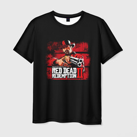 Мужская футболка 3D с принтом red dead redemption 2 в Белгороде, 100% полиэфир | прямой крой, круглый вырез горловины, длина до линии бедер | action | red dead redemption 2 | rockstar games | вестерн | игра | ковбой | ружье | стрелялка | экшен