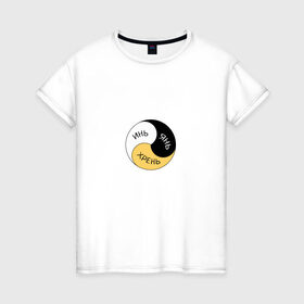 Женская футболка хлопок с принтом Инь Янь Хрень в Белгороде, 100% хлопок | прямой крой, круглый вырез горловины, длина до линии бедер, слегка спущенное плечо | mem | знак | инь янь хрень | мем | прикол | смешная надпись | юмор