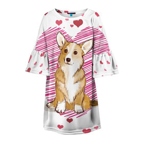 Детское платье 3D с принтом Корги в Белгороде, 100% полиэстер | прямой силуэт, чуть расширенный к низу. Круглая горловина, на рукавах — воланы | dog | для девушек | дог | животные | корги | пес | розовый | сердечки | собака