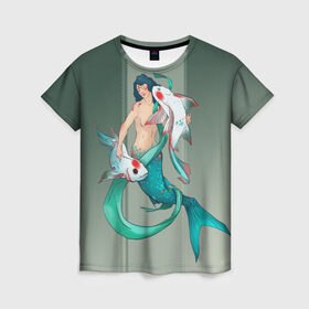 Женская футболка 3D с принтом Русалочий гороскоп - Рыбы в Белгороде, 100% полиэфир ( синтетическое хлопкоподобное полотно) | прямой крой, круглый вырез горловины, длина до линии бедер | гороскоп | знак | зодиак | русалка | рыба | рыбы | символ