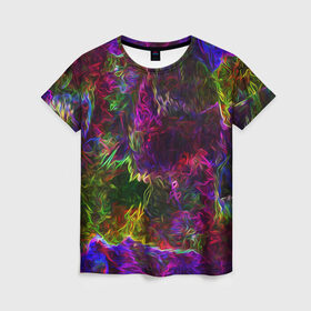 Женская футболка 3D с принтом Энергия в красках в Белгороде, 100% полиэфир ( синтетическое хлопкоподобное полотно) | прямой крой, круглый вырез горловины, длина до линии бедер | abstract | color | energy | gradient | neon | pattern | space | texture | абстрактный | абстракция | волны | всплеск | градиент | дым | искусство | космические | краски | красочный | неон | неоновый | сияние | текстура | туман