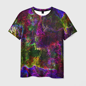 Мужская футболка 3D с принтом Энергия в красках в Белгороде, 100% полиэфир | прямой крой, круглый вырез горловины, длина до линии бедер | abstract | color | energy | gradient | neon | pattern | space | texture | абстрактный | абстракция | волны | всплеск | градиент | дым | искусство | космические | краски | красочный | неон | неоновый | сияние | текстура | туман