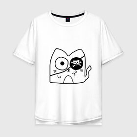 Мужская футболка хлопок Oversize с принтом Кот Зефир пират в Белгороде, 100% хлопок | свободный крой, круглый ворот, “спинка” длиннее передней части | животное | интересные иллюстрации | кот зефир | кот пират | кошка | прикольные картинки | эмоджи