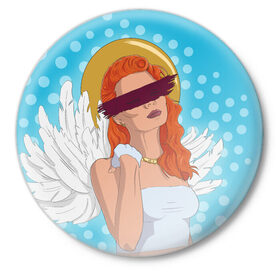 Значок с принтом Angel в Белгороде,  металл | круглая форма, металлическая застежка в виде булавки | pop art | popart | ангел | девушка | зима | крылья | нимб | поп арт | рождественский ангел | рыжая девушка