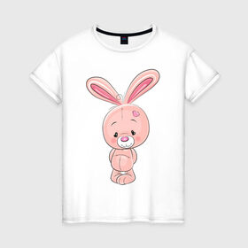 Женская футболка хлопок с принтом Клуб Романтики в Белгороде, 100% хлопок | прямой крой, круглый вырез горловины, длина до линии бедер, слегка спущенное плечо | зайчик | игрушка | милашка | розовый